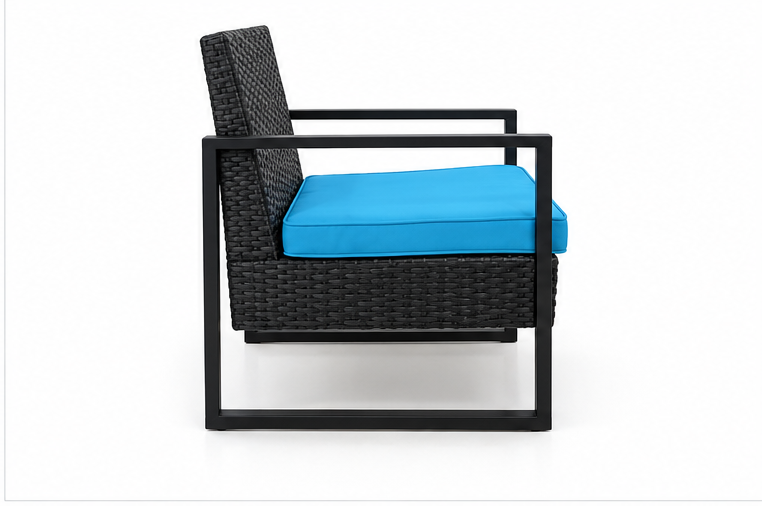 3-Piece Outdoor Rattan Furniture Set with 2 Chairs & Side Table – Blue Cushions