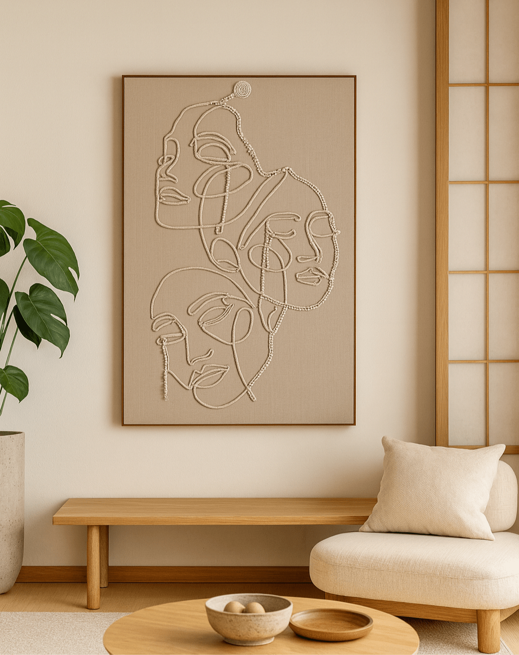 3D Abstract Face Line Wall Art with Pearl Detailing - SHAGHAF HOME