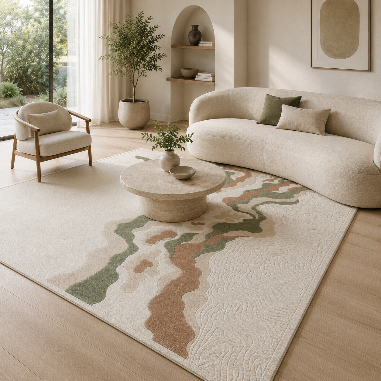 Seyra Sage Abstract Textured Rug – 200 × 300 cm