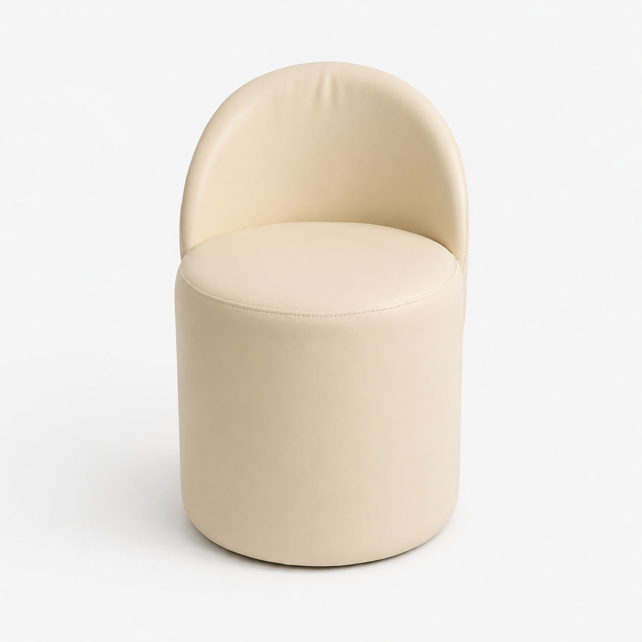 Modern Beige Artificial Leather Vanity Pouf Chair with Curved Backrest