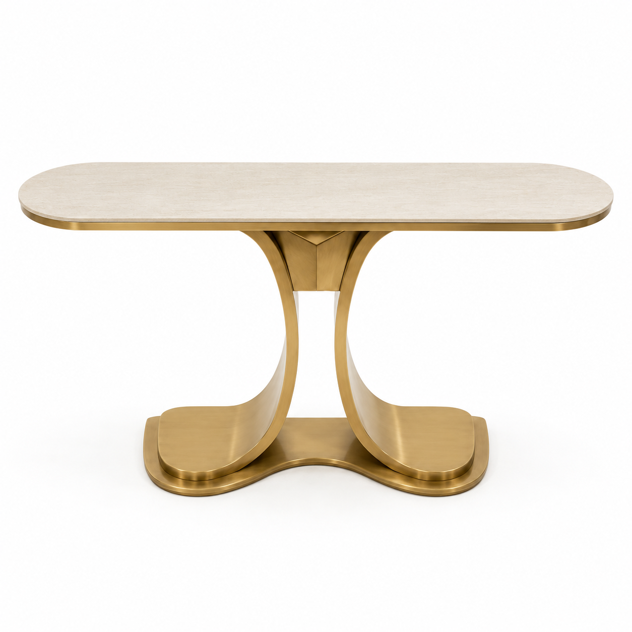 Modern Stone Console Table with Matte Gold Stainless Steel Base