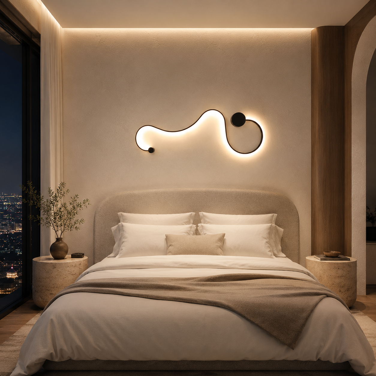 Modern Sculptural LED Wall Lamp – 3 Color Changing Wall Light | Minimalist Black Aluminum Sconce