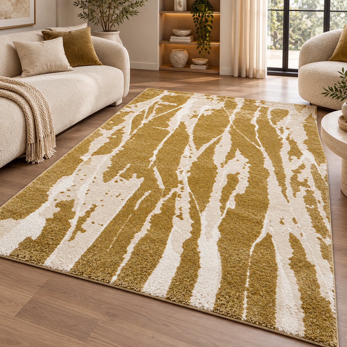 Modern Sage Green & Cream Abstract Rug – Contemporary Area Carpet