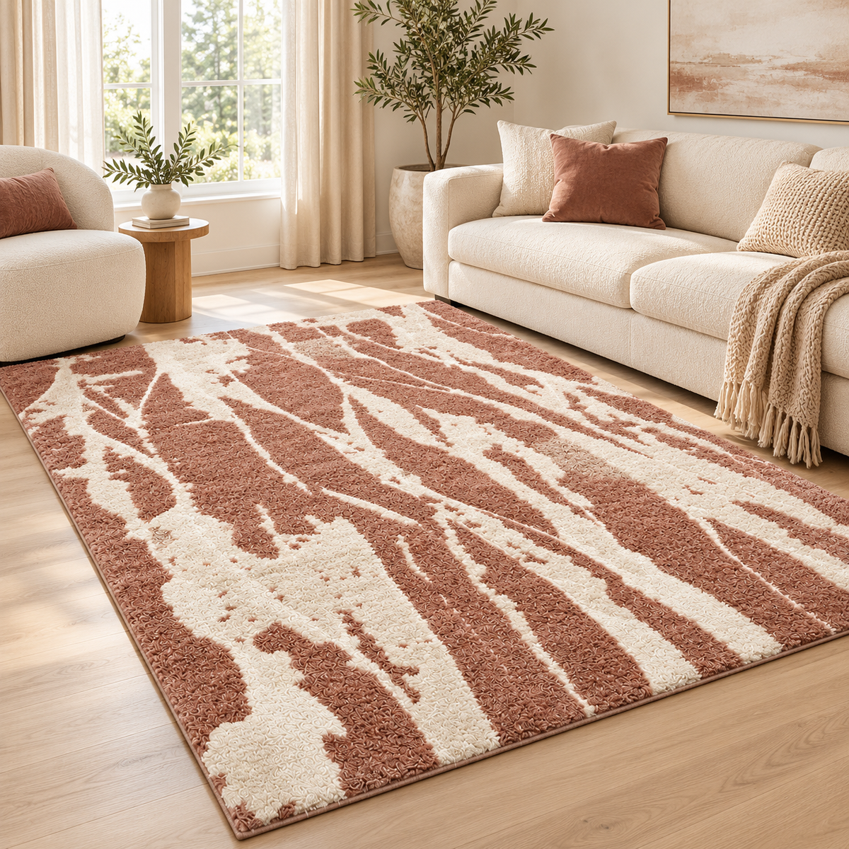 Modern Sage Green & Cream Abstract Rug – Contemporary Area Carpet