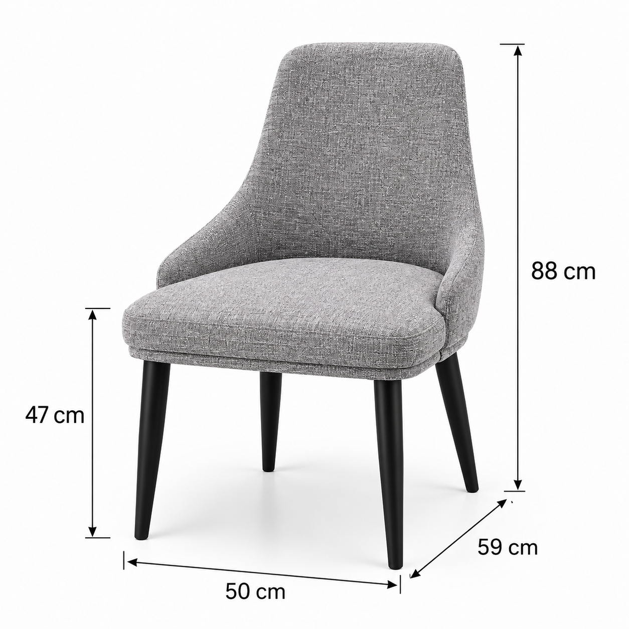 Modern Grey Fabric Upholstered Dining Chair with Black Legs