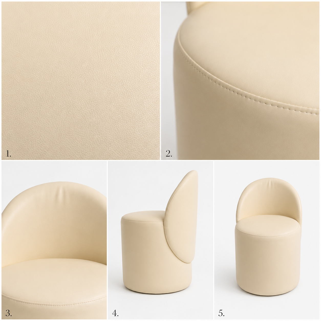 Modern Beige Artificial Leather Vanity Pouf Chair with Curved Backrest