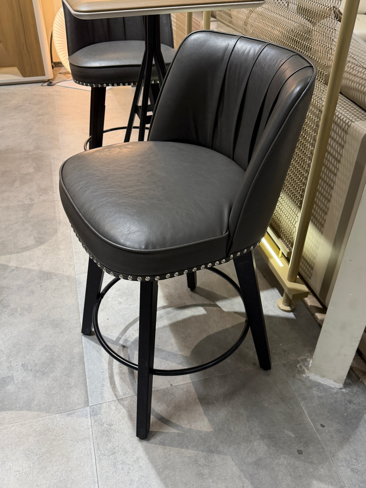 Modern Black Upholstered Bar Stool with Backrest & Footrest