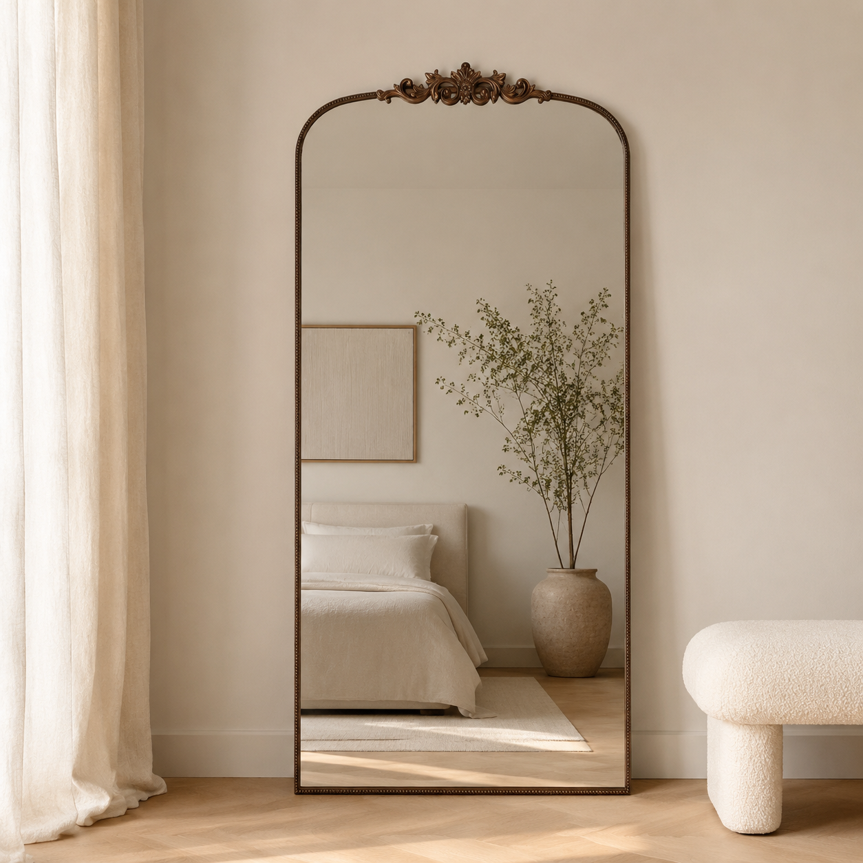Florentine Antique Brown Metal Floor Mirror – 180 × 90 cm
