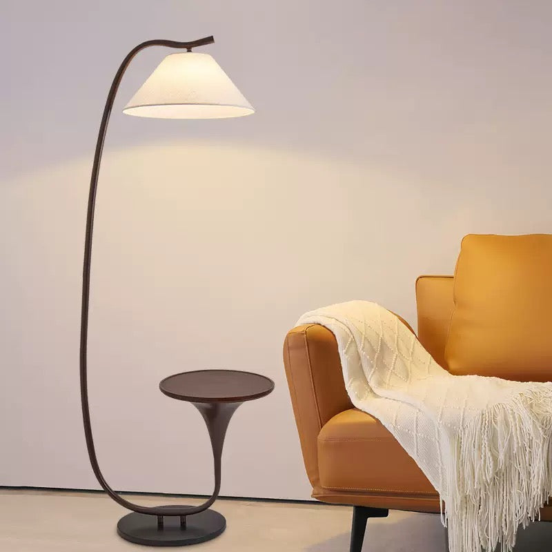 Arc Side Table Floor Lamp with Fabric Shade