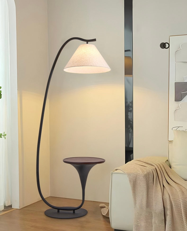 Arc Side Table Floor Lamp with Fabric Shade