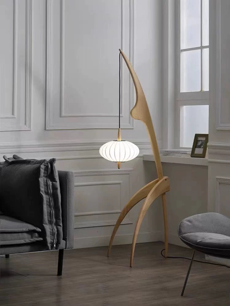 Nordic Sculptural Wood Floor Lamp