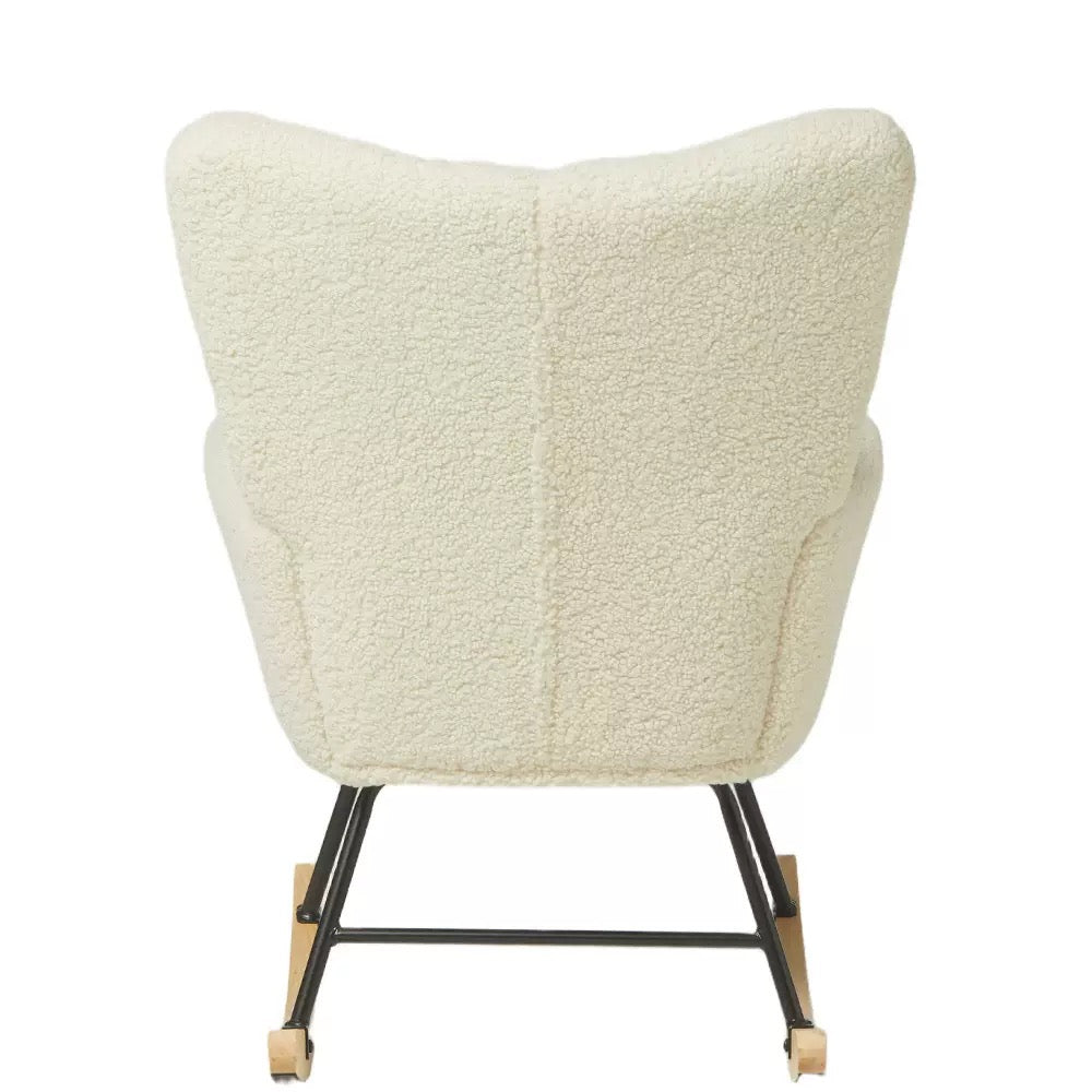 Serene Bouclé Rocking Accent Chair — Modern Upholstered Glider with Wood Rockers