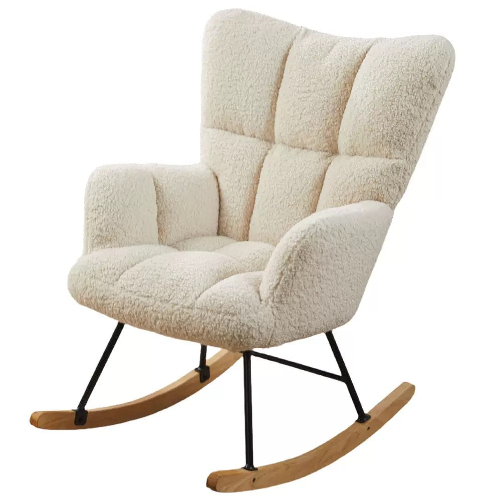 Serene Bouclé Rocking Accent Chair — Modern Upholstered Glider with Wood Rockers