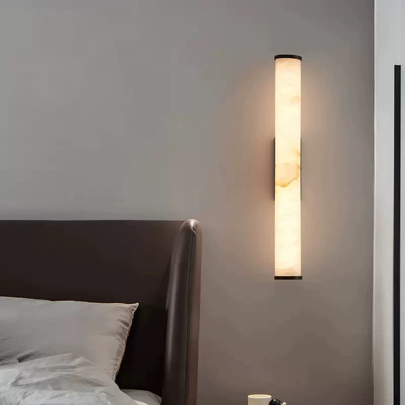 Luma Vein LED Wall Light — Marble-Look Acrylic Tube with Brushed black base (50 cm)