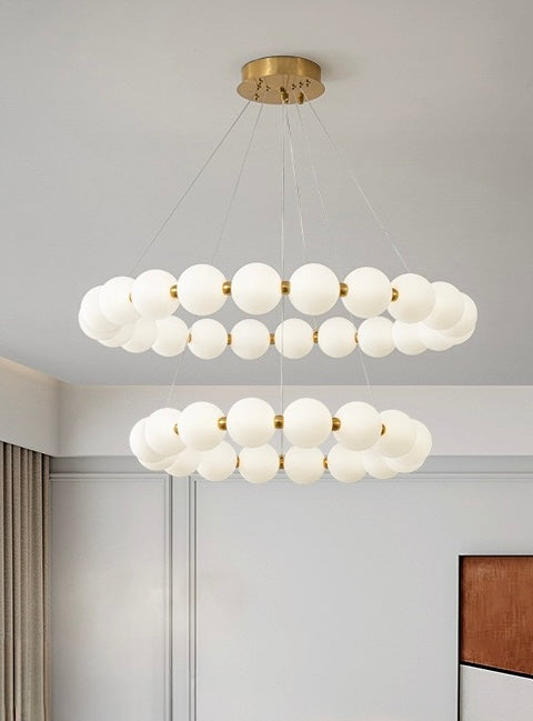 Lunara Double-Tier Glass Orb Chandelier – Modern Gold LED Pendant Light