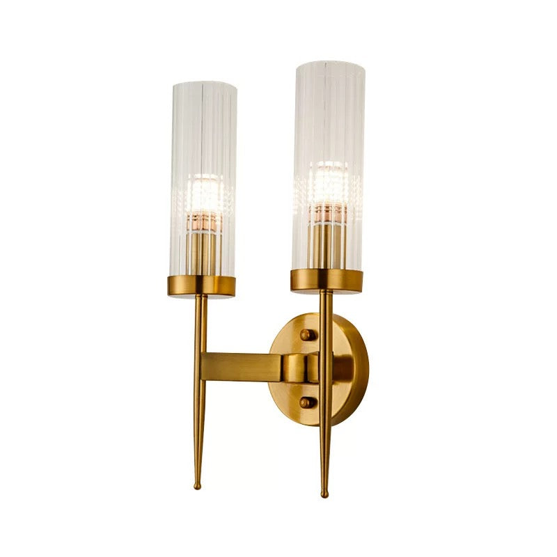 Lume Duo Gold Wall Lamp – Double Ribbed Glass Sconce in Brushed Brass