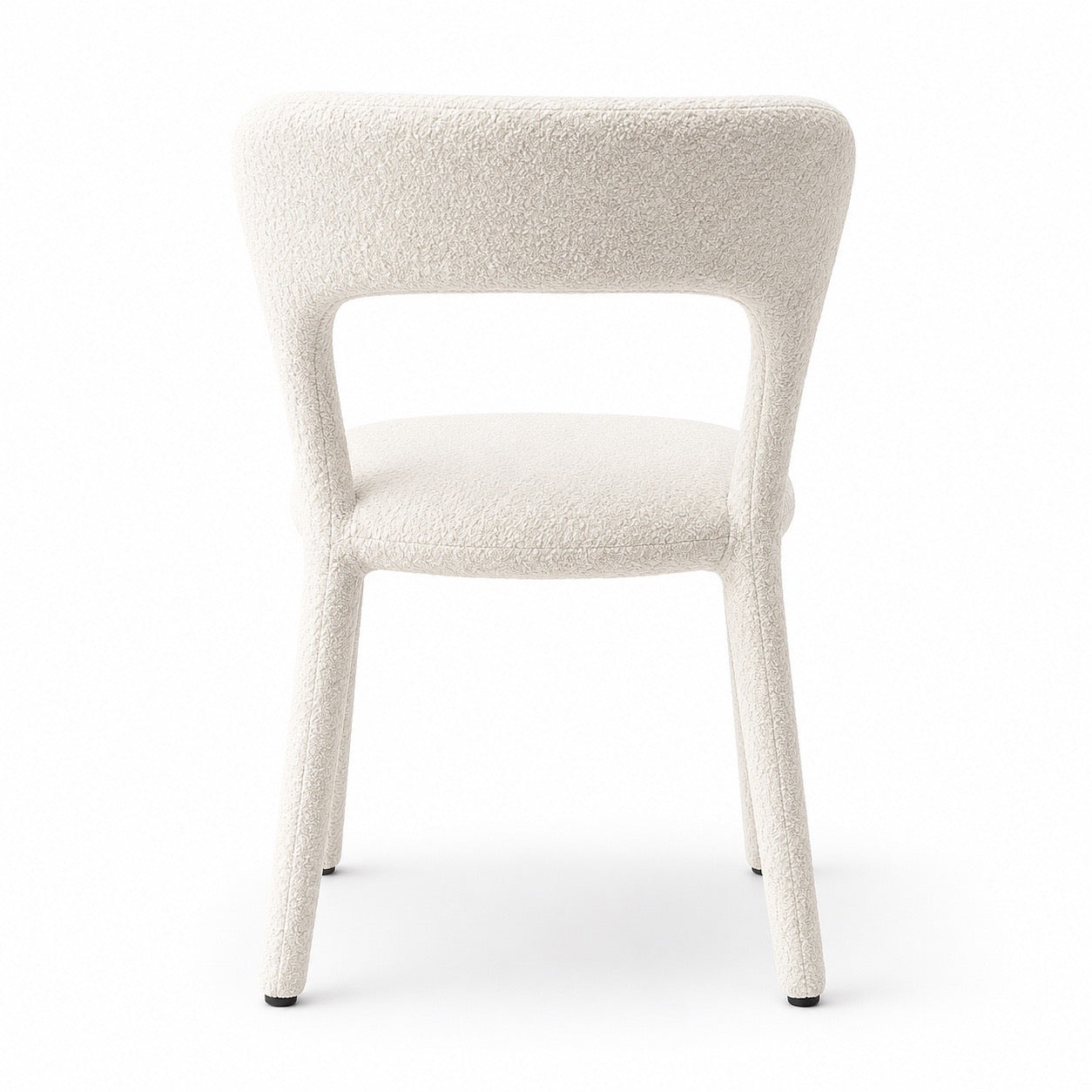 Sculptural Bouclé Dining Chair with Open Backrest – Modern Ivory Upholstered Dining Chair