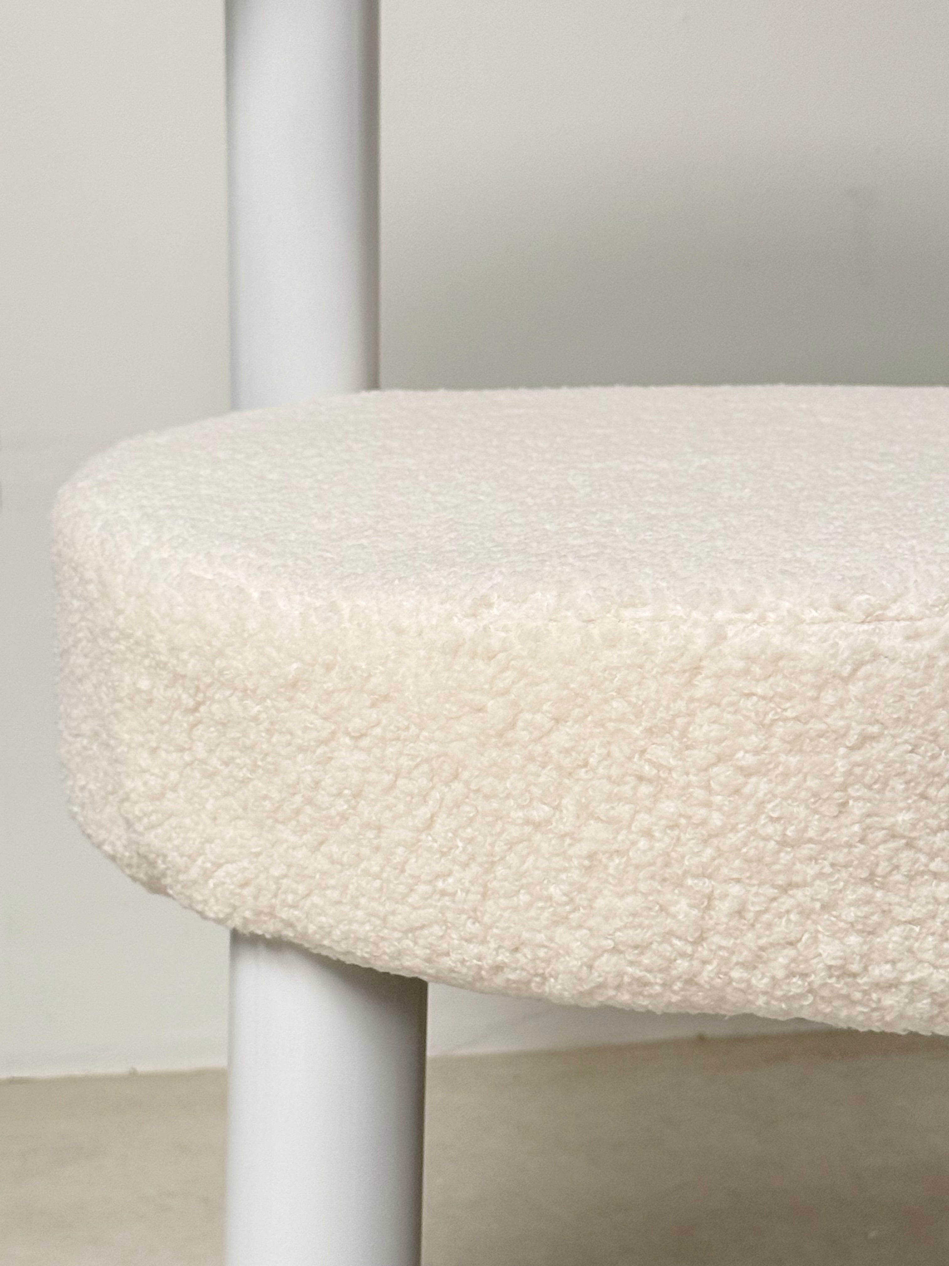 Modern Boucle Dining Chair with Metal Base – Soft White