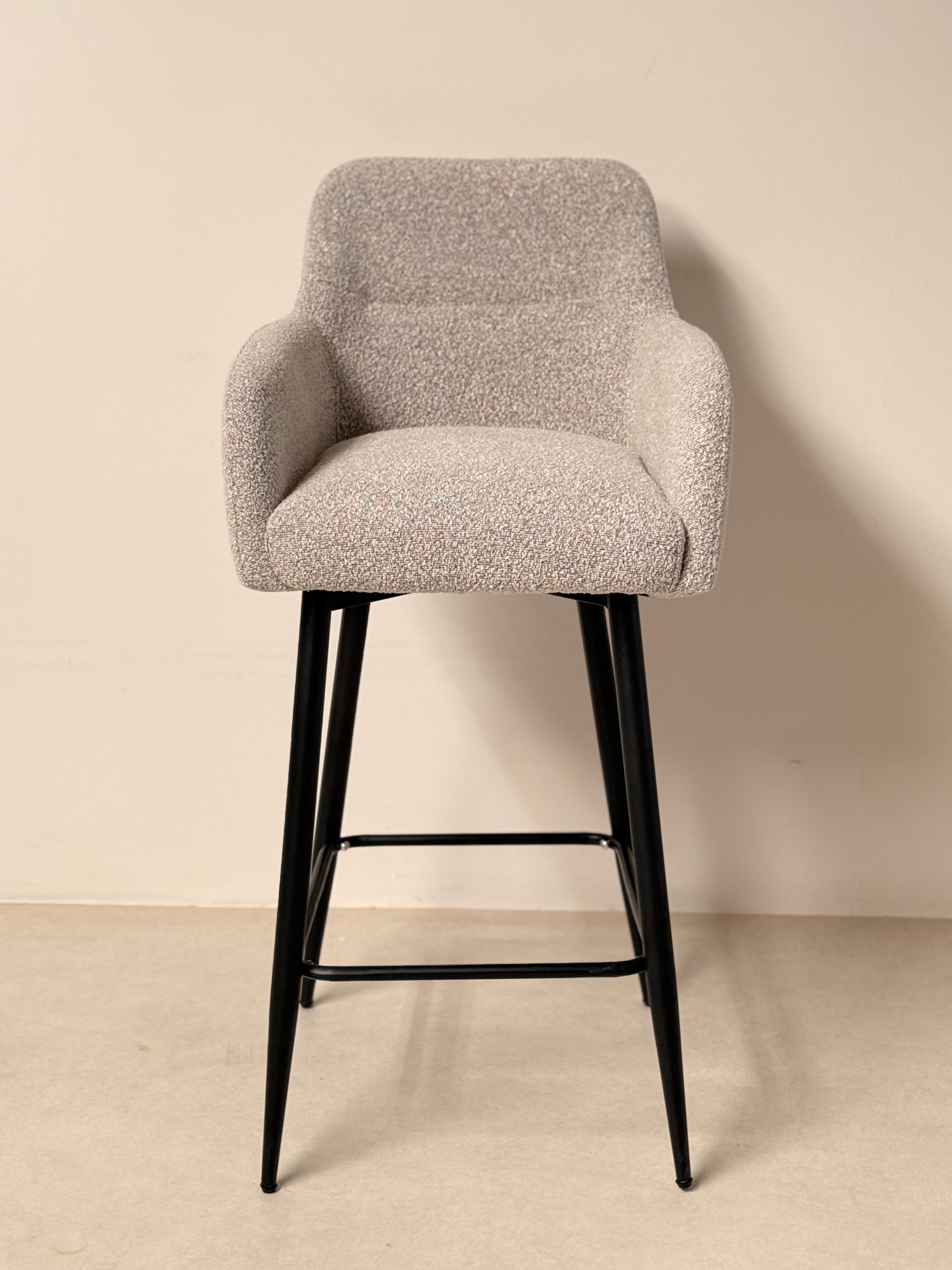 Modern Comfort Bar Stool with Upholstered Backrest and Black Metal Legs
