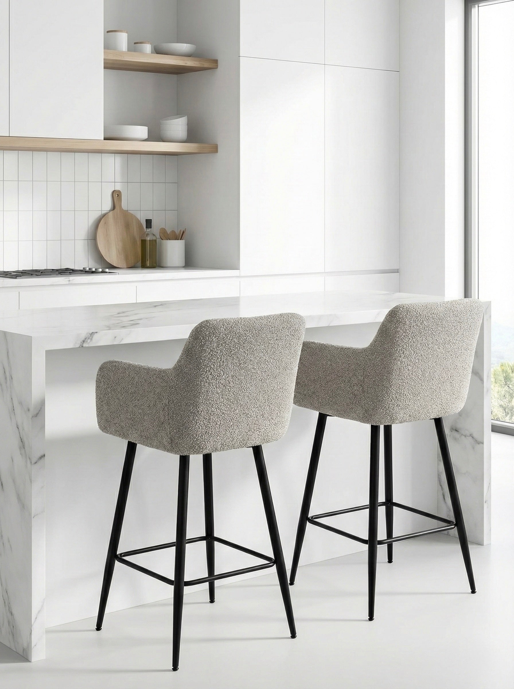 Modern Comfort Bar Stool with Upholstered Backrest and Black Metal Legs