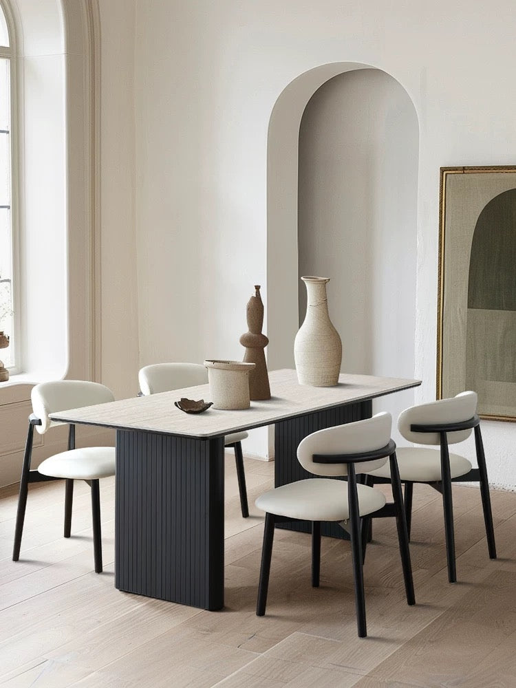 Modern Curved-Back Dining Chair with Metal Base – Light Textured Fabric