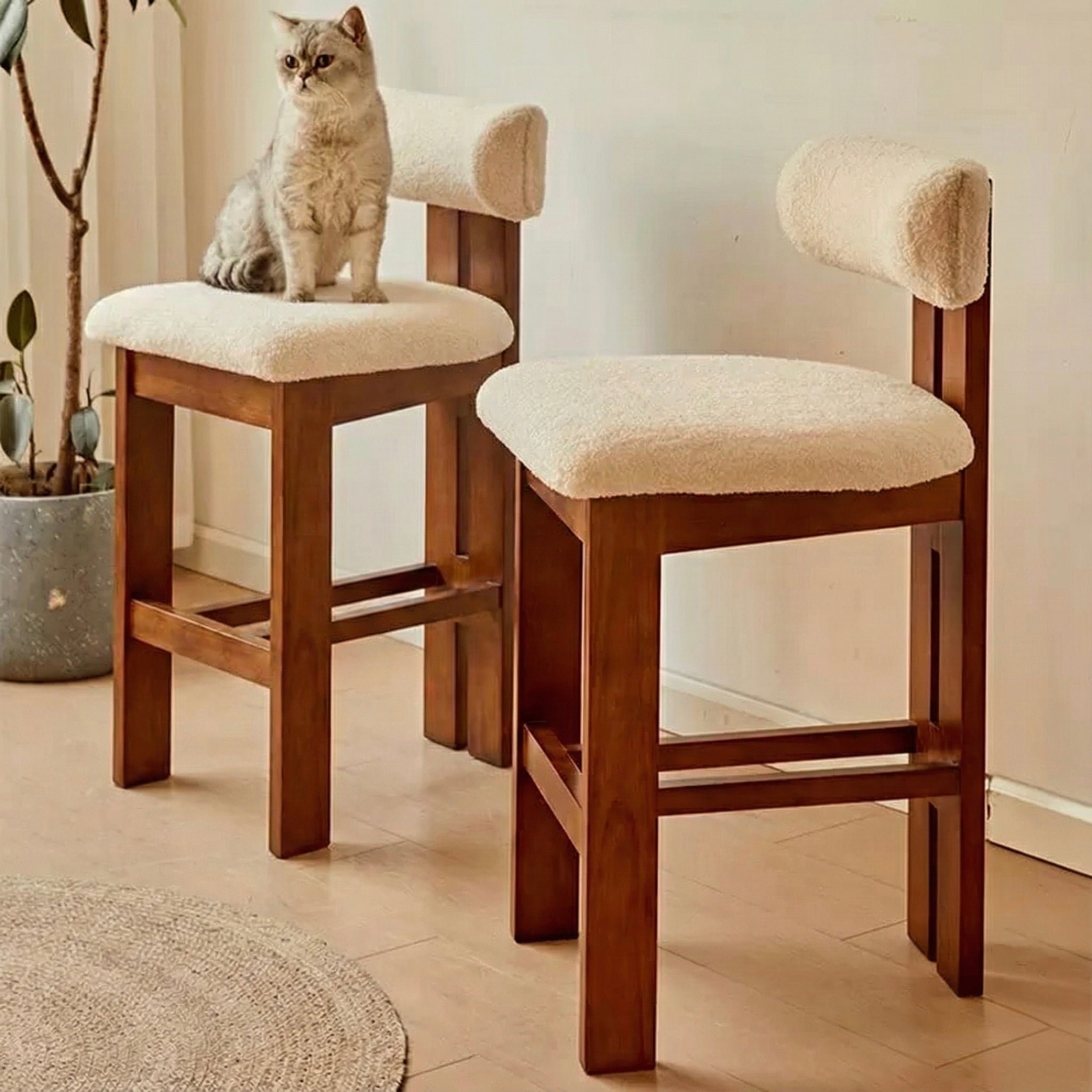 Bouclé Ash Wood Bar Stool