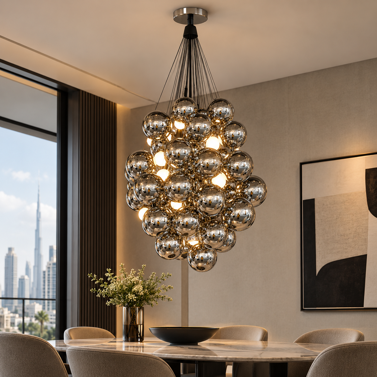 Modern Chrome Bubble Cluster Pendant Light – Adjustable Hanging Chandelier