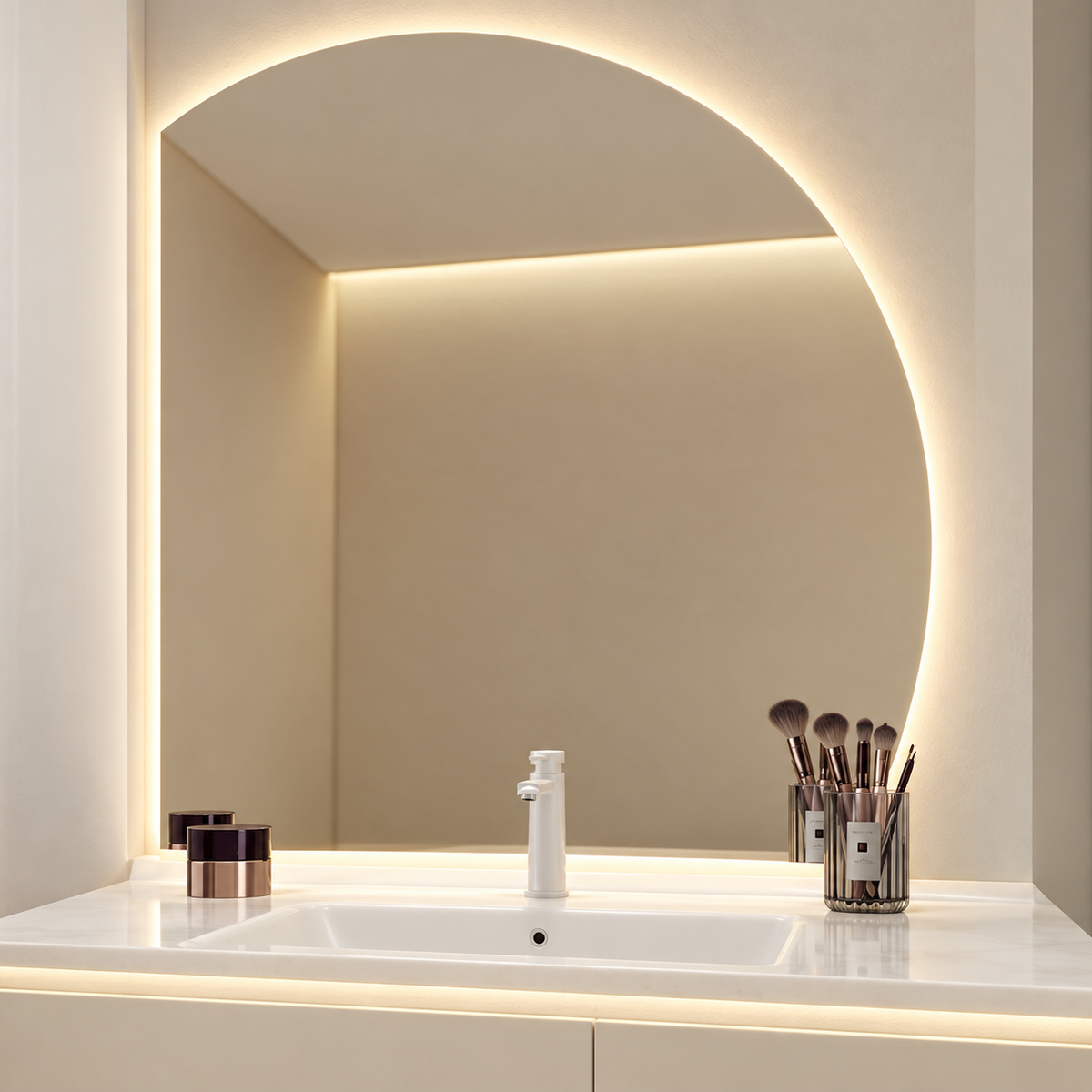 Modern Half-Moon LED Vanity Mirror 100×100 cm | SHAGHAF HOME UAE
