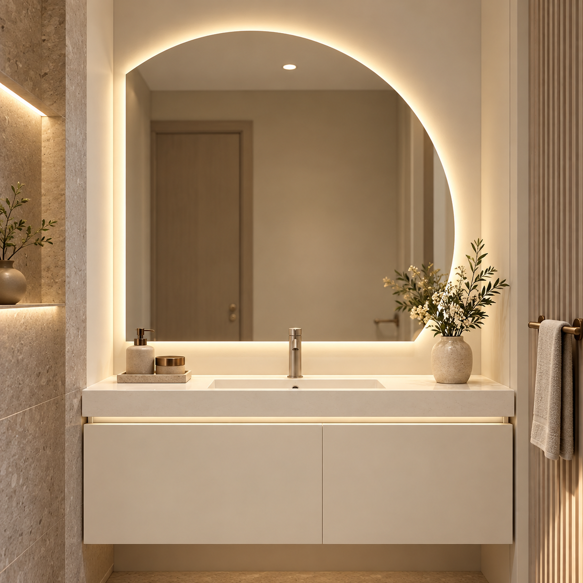 Modern Half-Moon LED Vanity Mirror 100×100 cm | SHAGHAF HOME UAE
