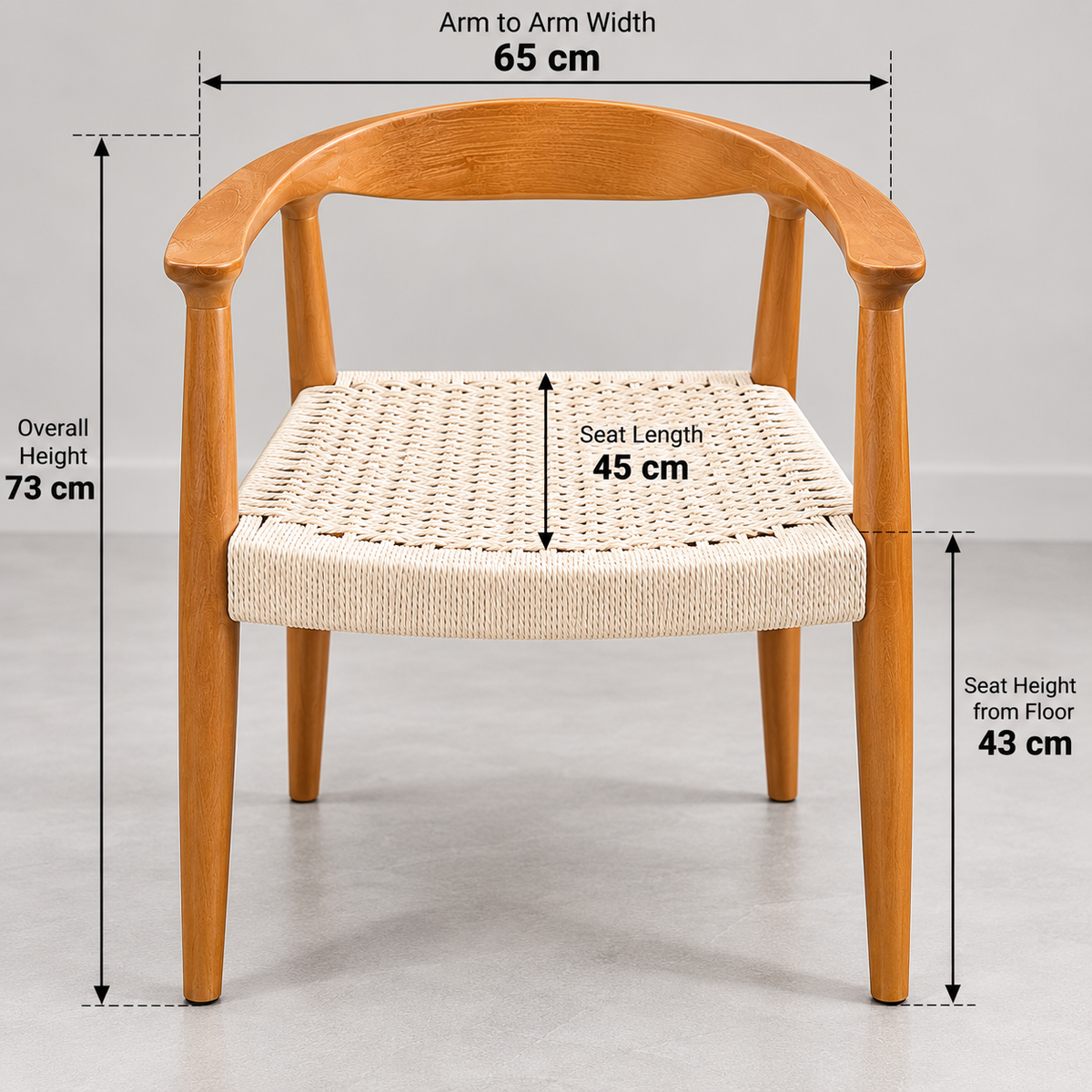 Modern Wooden Arm Dining Chair with Cream Woven Rope Seat