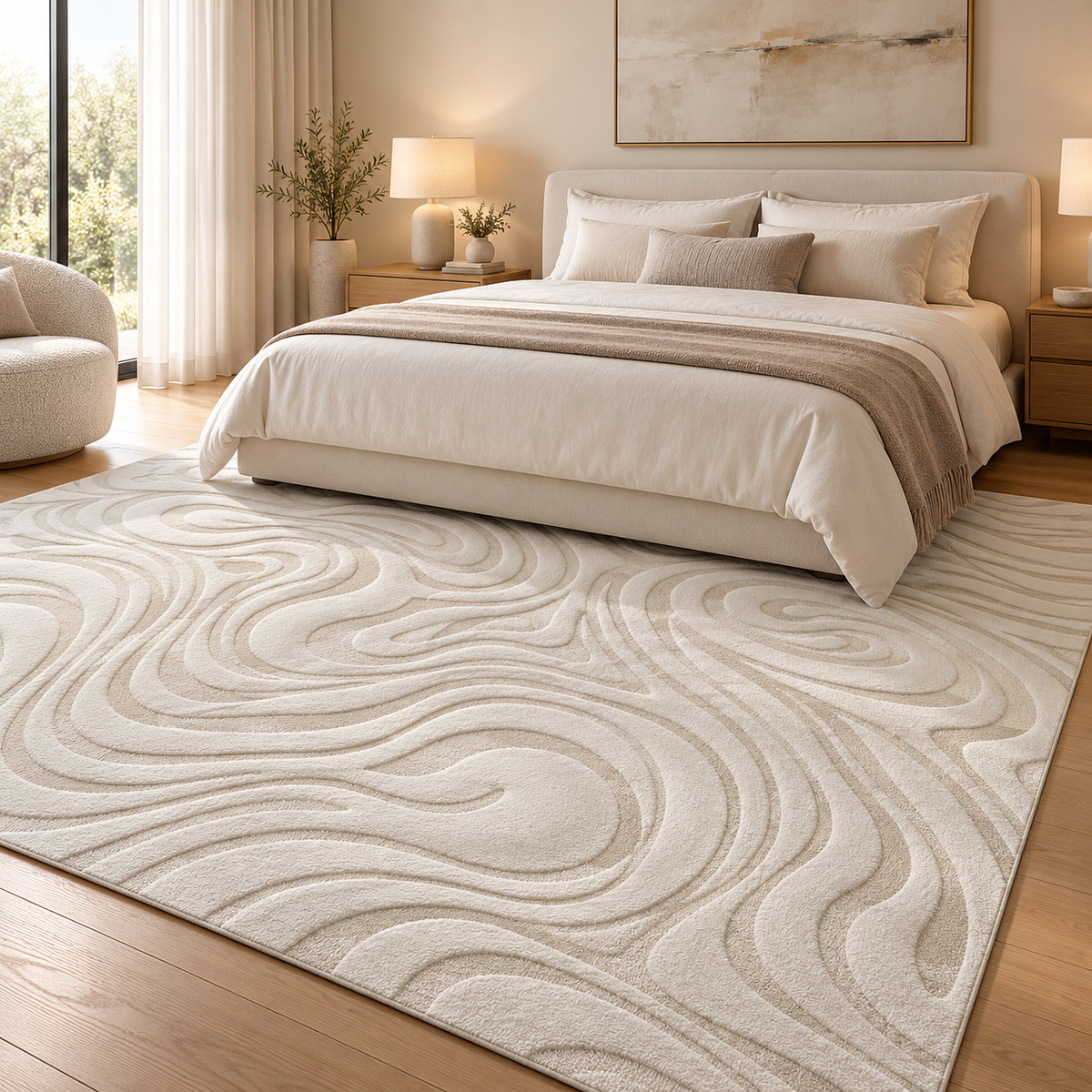 Modern 3D Wave Pattern Carpet – Light Beige | 200 × 300 cm
