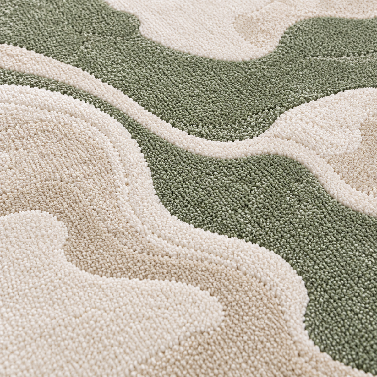 Modern Abstract Marble Pattern Carpet – Sage Green & Beige | 200 × 300 cm