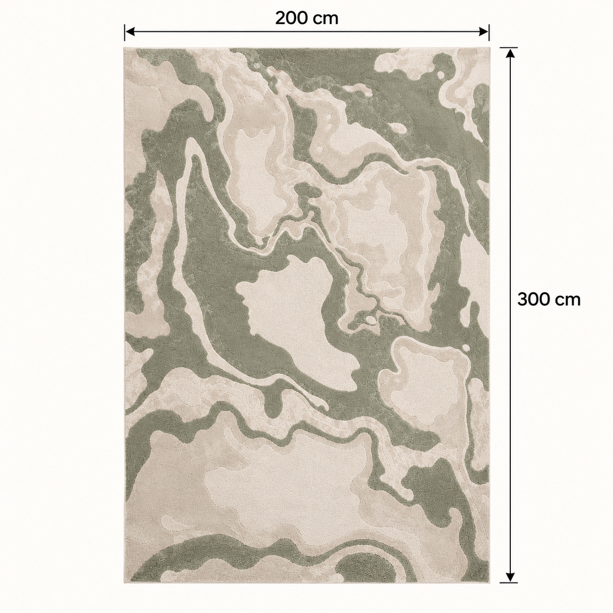 Modern Abstract Marble Pattern Carpet – Sage Green & Beige | 200 × 300 cm6