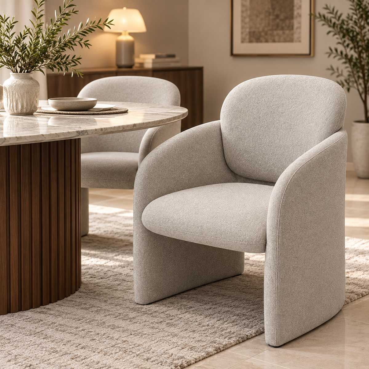 Modern Beige Upholstered Dining Armchair from SHAGHAF HOME.