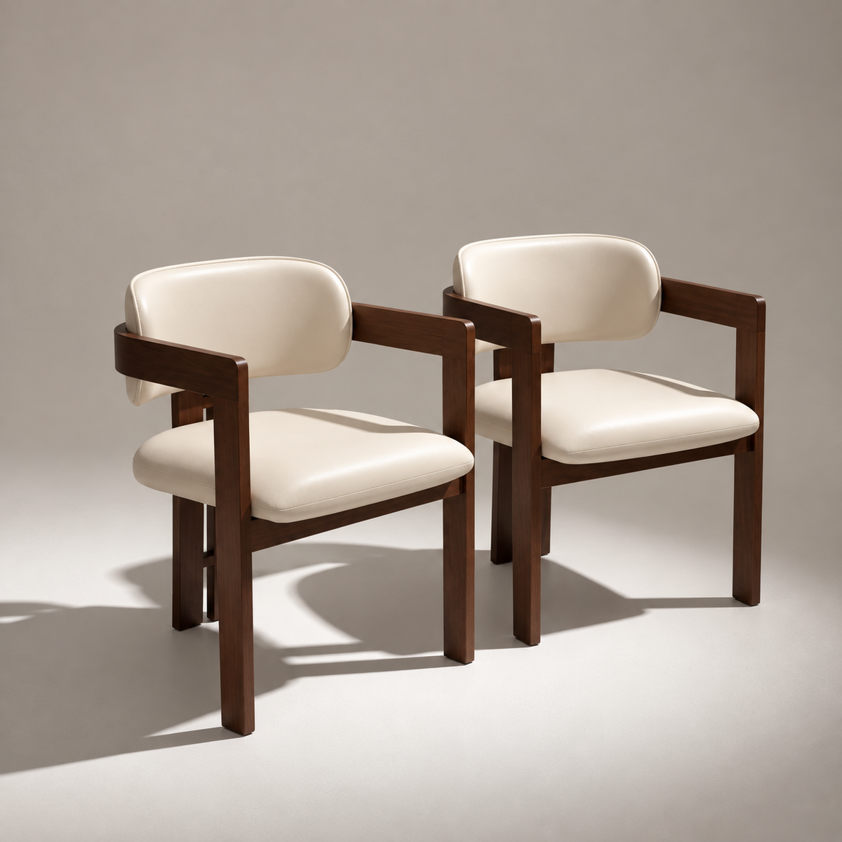Modern Natural Wood Dining Armchair with Cream Artificial Leather
