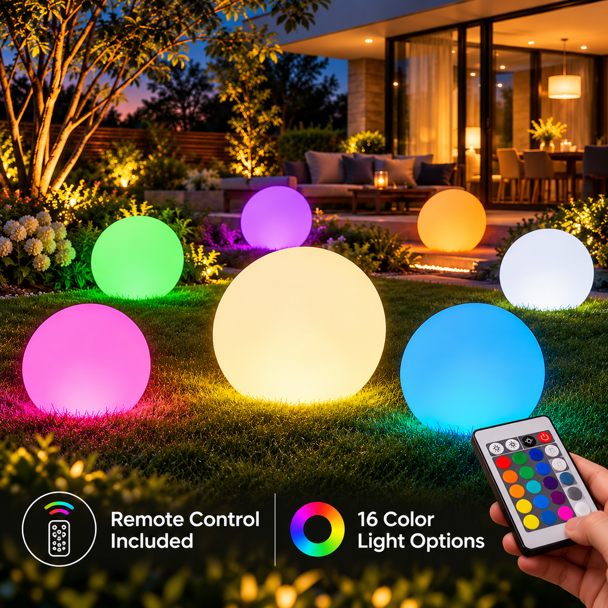 Rechargeable RGB Outdoor Floor Ball Lamp with Remote