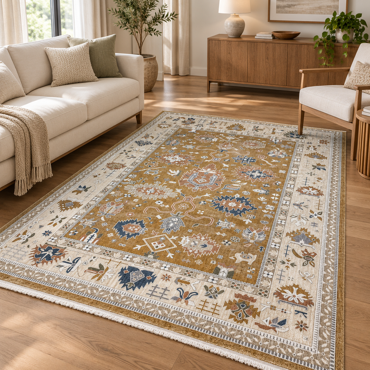 Traditional Mustard Beige Oriental Rug 200×300 cm | SHAGHAF HOME UAE