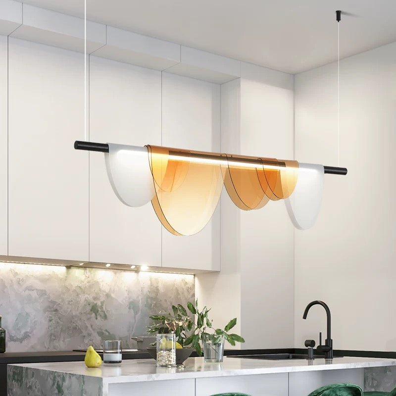 Amber Wave Linear LED Pendant Light – Modern Matte Black & Acrylic Design - SHAGHAF HOME
