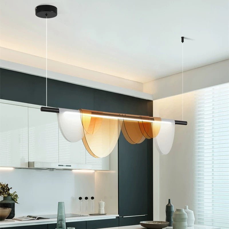 Amber Wave Linear LED Pendant Light – Modern Matte Black & Acrylic Design - SHAGHAF HOME