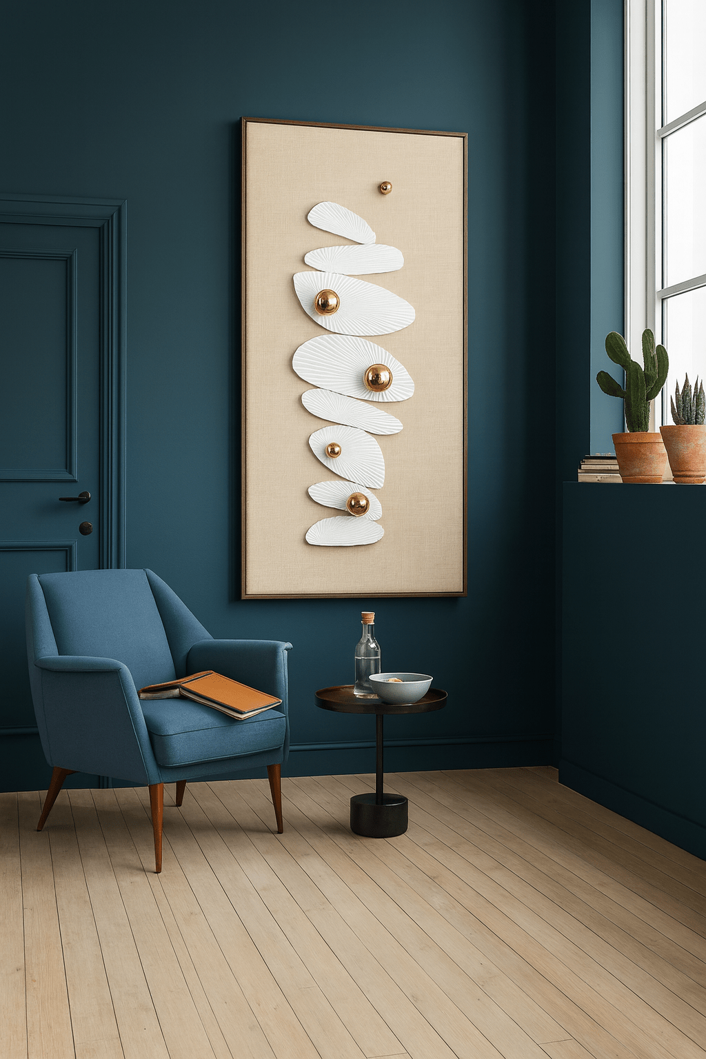 Arato Minimalist Modern Wall Art – Metal Frame, Fabric Background, Gold 3D Spheres - SHAGHAF HOME