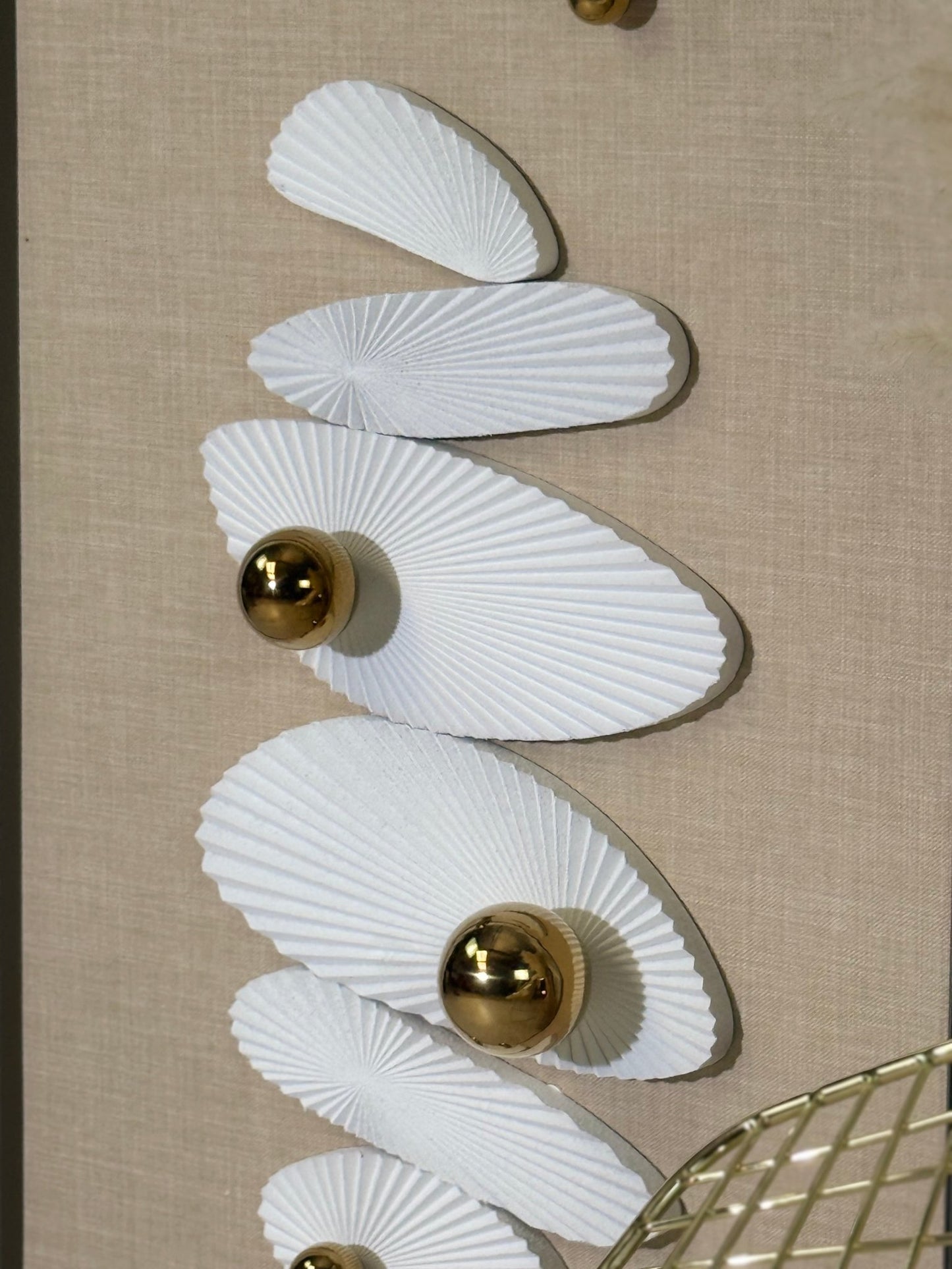 Arato Minimalist Modern Wall Art – Metal Frame, Fabric Background, Gold 3D Spheres - SHAGHAF HOME