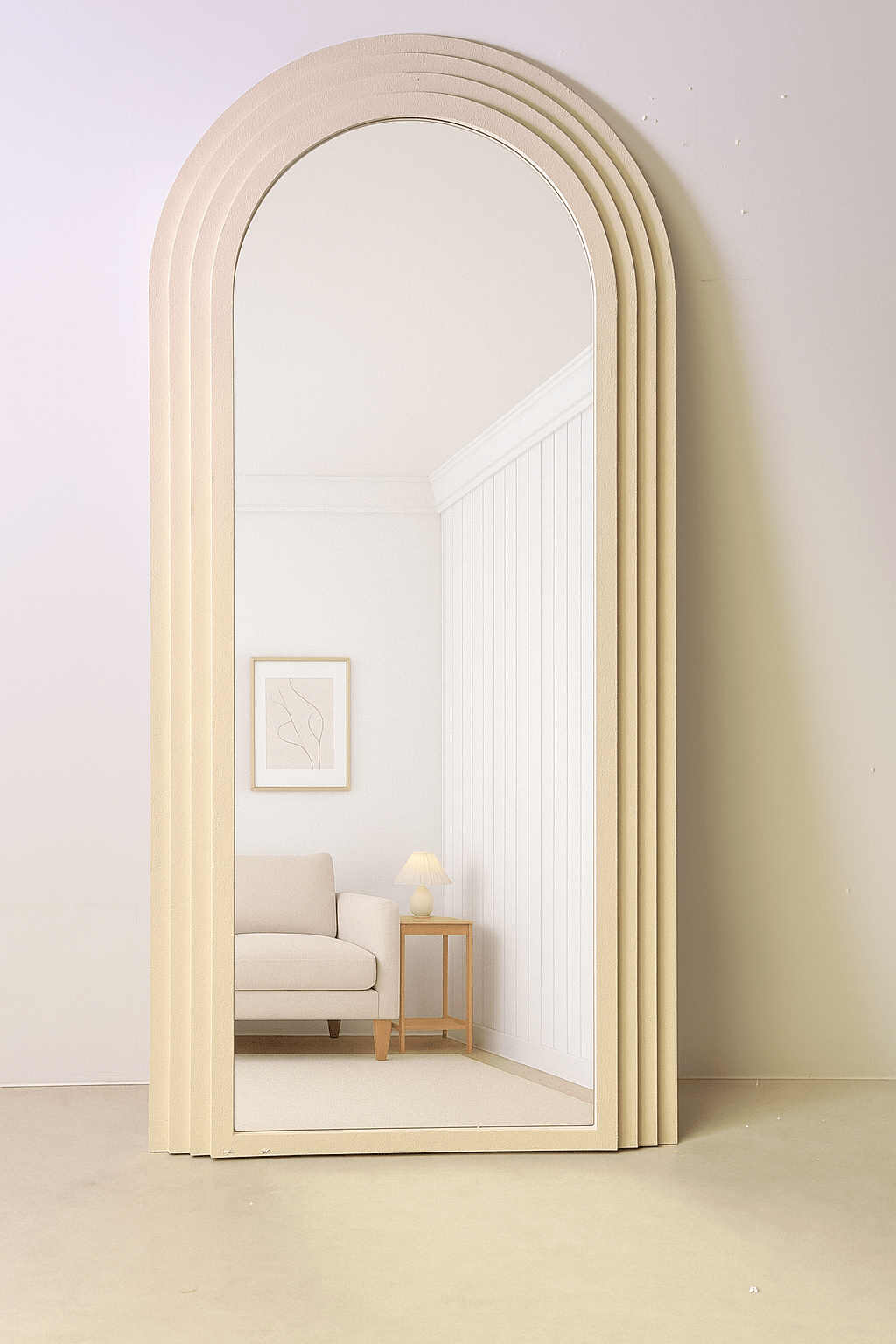 Arcus Grande Full - Length Mirror – Ivory Cement Finish (220x120 cm) - SHAGHAF HOME