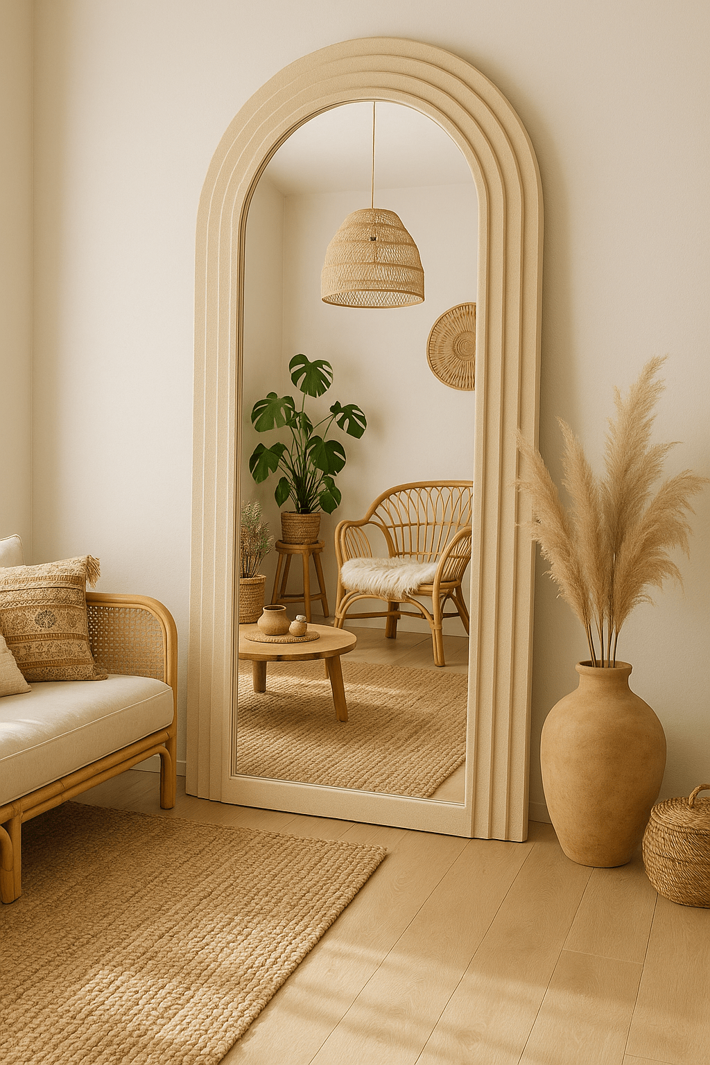 Arcus Grande Full - Length Mirror – Ivory Cement Finish (220x120 cm) - SHAGHAF HOME