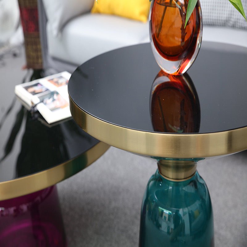 AUREA Duo Glass Coffee Table Set – Black Glass Top with Gold Trim - SHAGHAF HOME