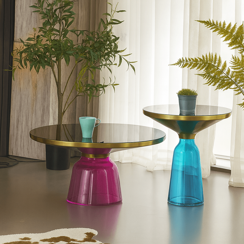 AUREA Duo Glass Coffee Table Set – Black Glass Top with Gold Trim - SHAGHAF HOME