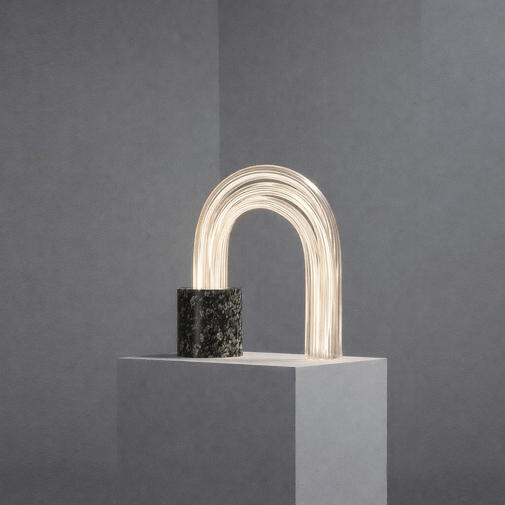 Aurora Arch Glass Table Lamp with Natural Marble Base – Modern LED Designer Accent Light - SHAGHAF HOME