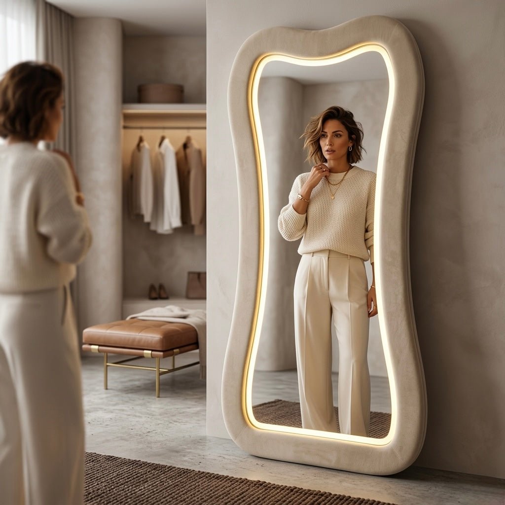 Auss Velvet LED Organic Floor Mirror — Sculptural Full - Length Mirror 180 × 80 cm - SHAGHAF HOME