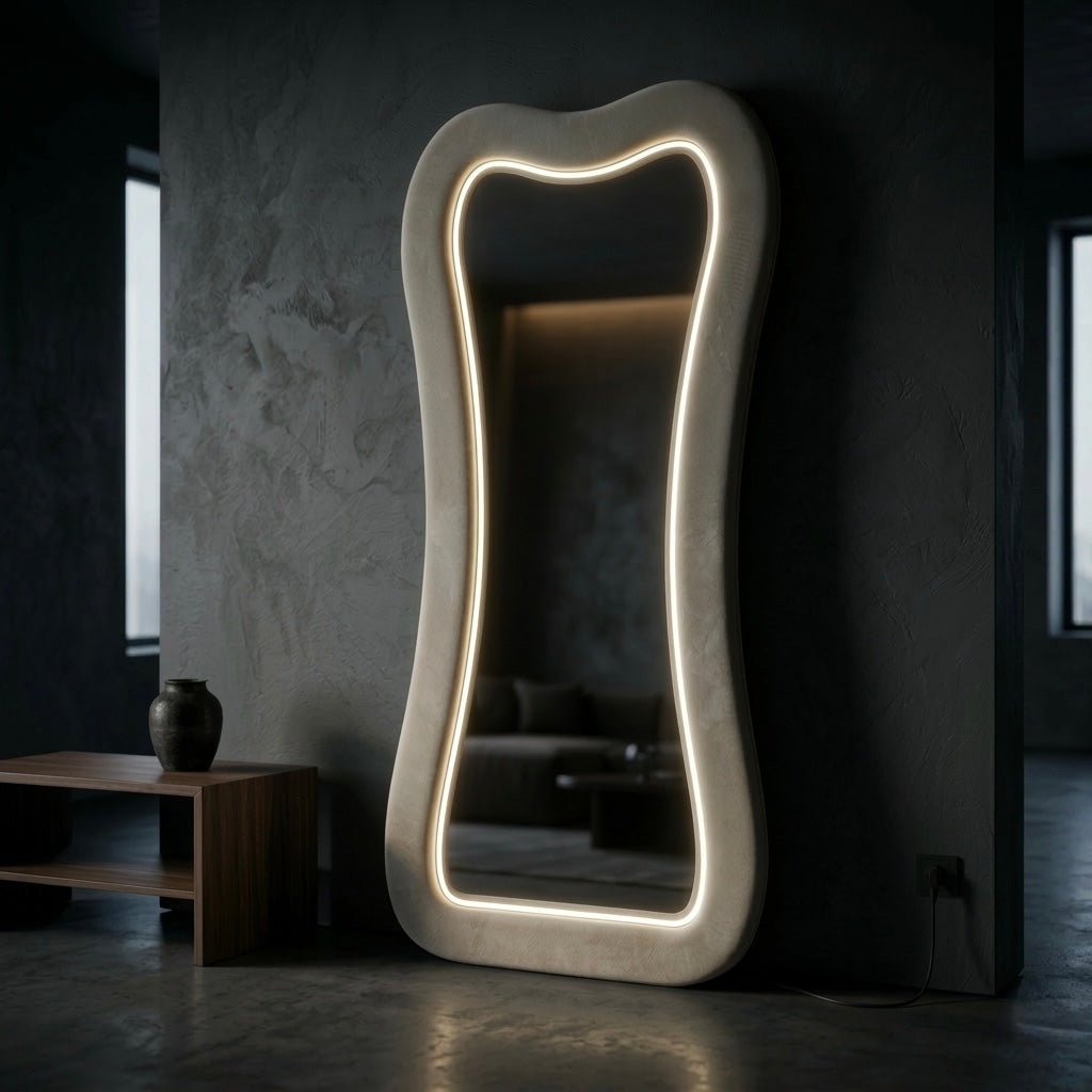 Auss Velvet LED Organic Floor Mirror — Sculptural Full - Length Mirror 180 × 80 cm - SHAGHAF HOME