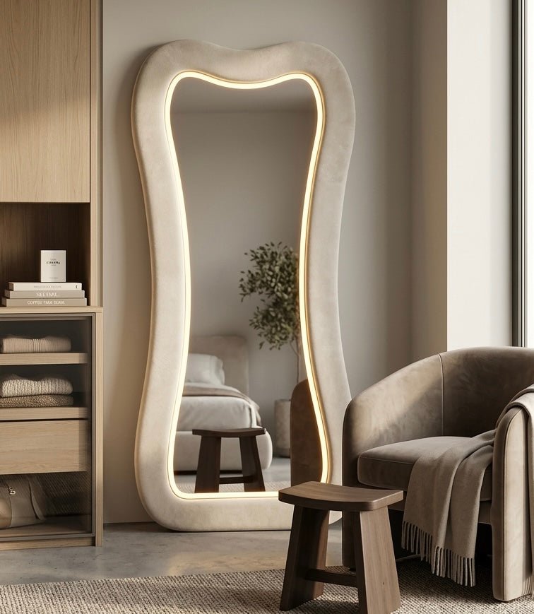 Auss Velvet LED Organic Floor Mirror — Sculptural Full - Length Mirror 180 × 80 cm - SHAGHAF HOME