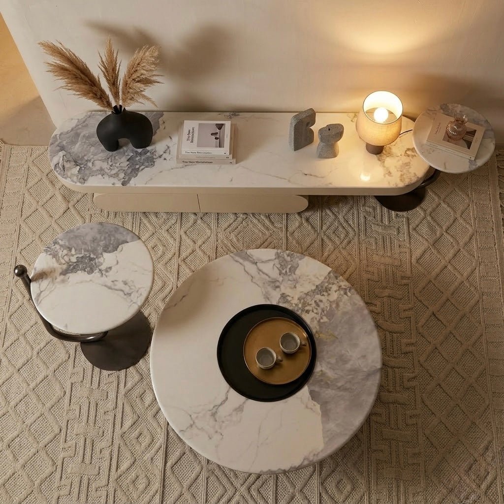 Belato Table Set – TV Table & Coffee Table with Modern Marble Finish - SHAGHAF HOME